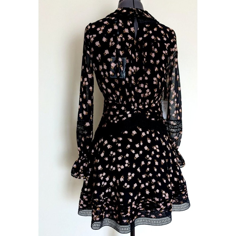 Self Portrait Twist Front Ditsy Mini Dress Floral Black Long Sleeve Size 8 BNWT - Picture 6 of 10